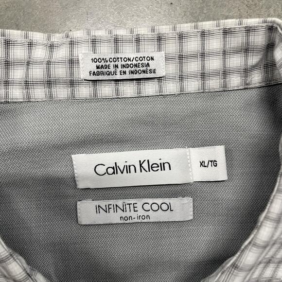 Calvin Klein Shirt Mens XL Gray Infinite Cool Non-Iron Button Down Micro Check - Picture 3 of 4